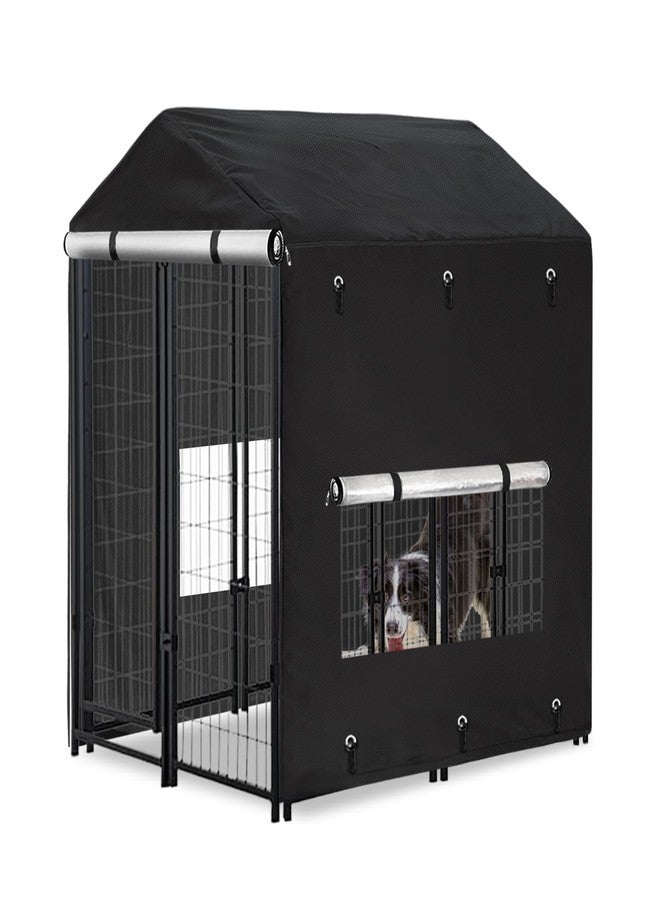 Hadisi Outdoor Dog Kennel Cover 4.2'Dx4.2'Wx4.5'H Full Coverage Windproof Anti-UV.with Transparent PVC Window and Breathable Mesh.Waterproof Dog Kennel Cover for Multiple Brands of Dog Kennels,Cover Only - Image 1